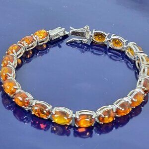 Natural Amber 925 Sterling Silver Bracelet 18cm